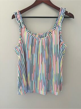 Cuddl Duds Multicolor Stripe Ruffle-Shoulder Tank Top